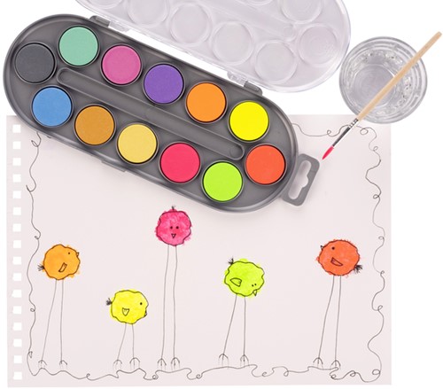 Waterverfset Bruynzeel Kids penseel assorti metallic en neon 12 napjes-3