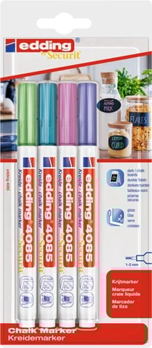 Krijtstift edding 4085 by Securit rond 1-2mm metallic assorti blister à 4 stuks