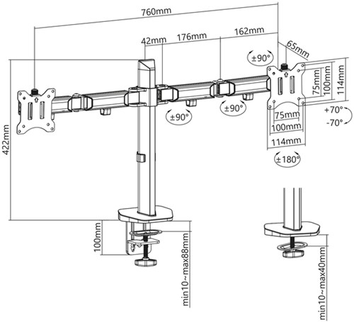 Monitorarm ACT office 2 schermen zilver-1