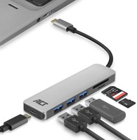 Hub ACT USB-C 3.0, 3x USB-A cardreader PD p-through-5