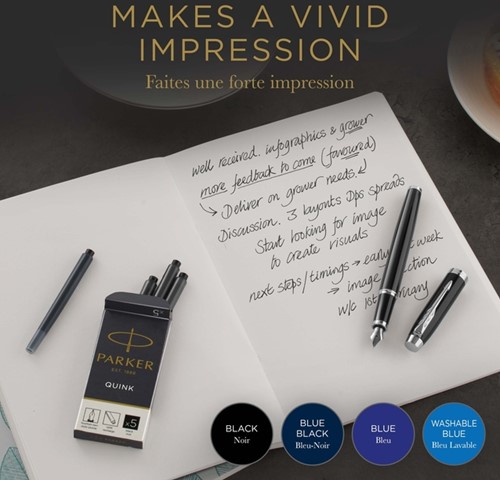 Inktpatroon Parker Quink uitwasbaar blauw blister à 5 stuks