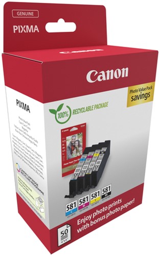 Inktcartridge Canon CLI-581 4 kleuren + papier-2