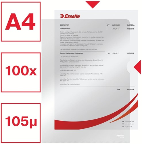 Insteekmap L-model Esselte standaard copy safe 0.11mm PP A4 glashelder 100 stuks-5